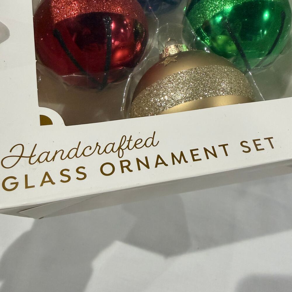 4pcs Christmas Tree Ornaments Handcrafted Glass, Stars Red Blue Gold Green - Picture 3 of 4